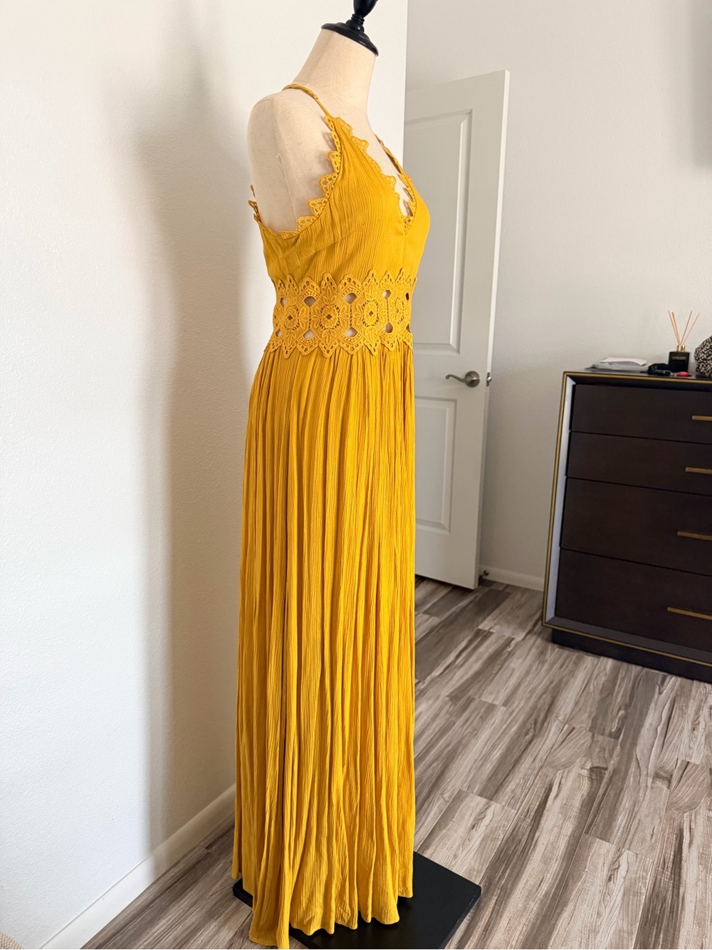 Lulu's Mustard Yellow Crochet Waist Maxi Dress - Picture 2 of 5